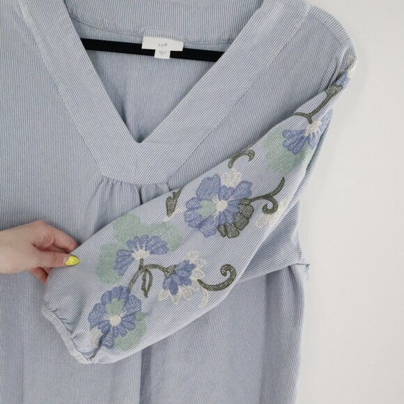 J. Jill Embroidered Top Women L Blue Boho Cottagecore Grannycore Hippie Coastal - Picture 8 of 14